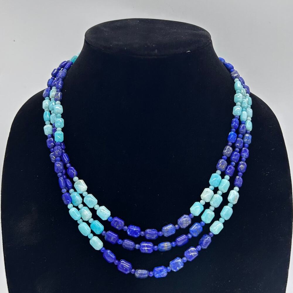 Jay King Amazonite & Lapis Lazuli Blue Sterling Silver Beaded Collar Necklace